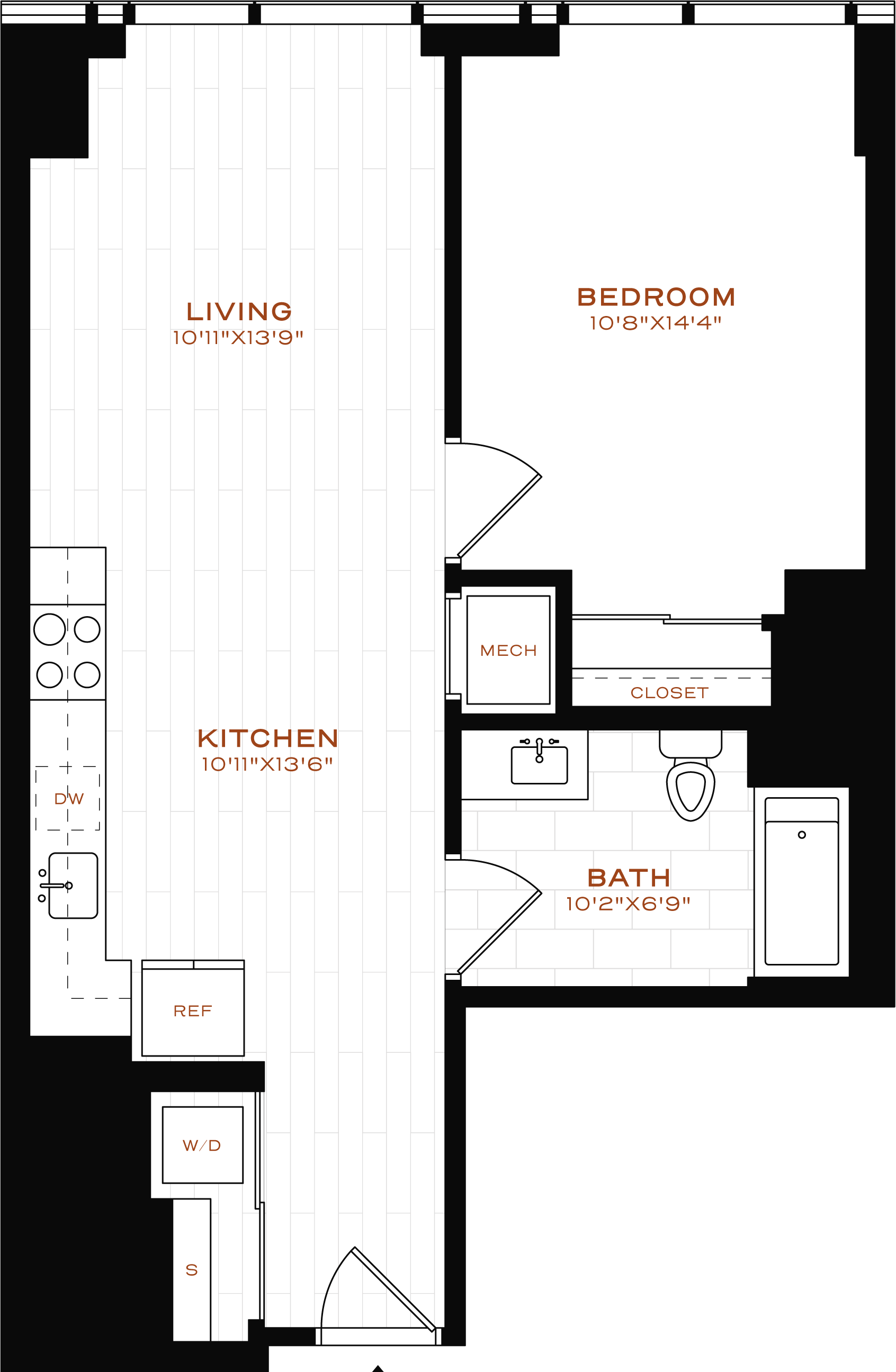 Rendering of the 1 Bed-1 Bath-T-7 Floor Plan